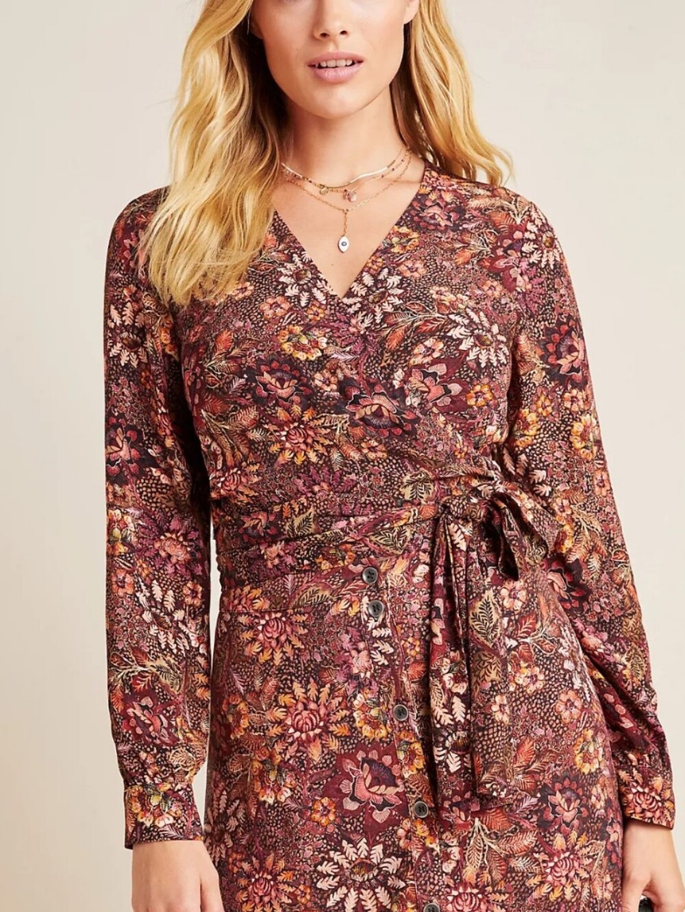 Anthropologie × Kachel Sadie Fall Floral Wrap Blouse Long Sleeve Tie Waist 6